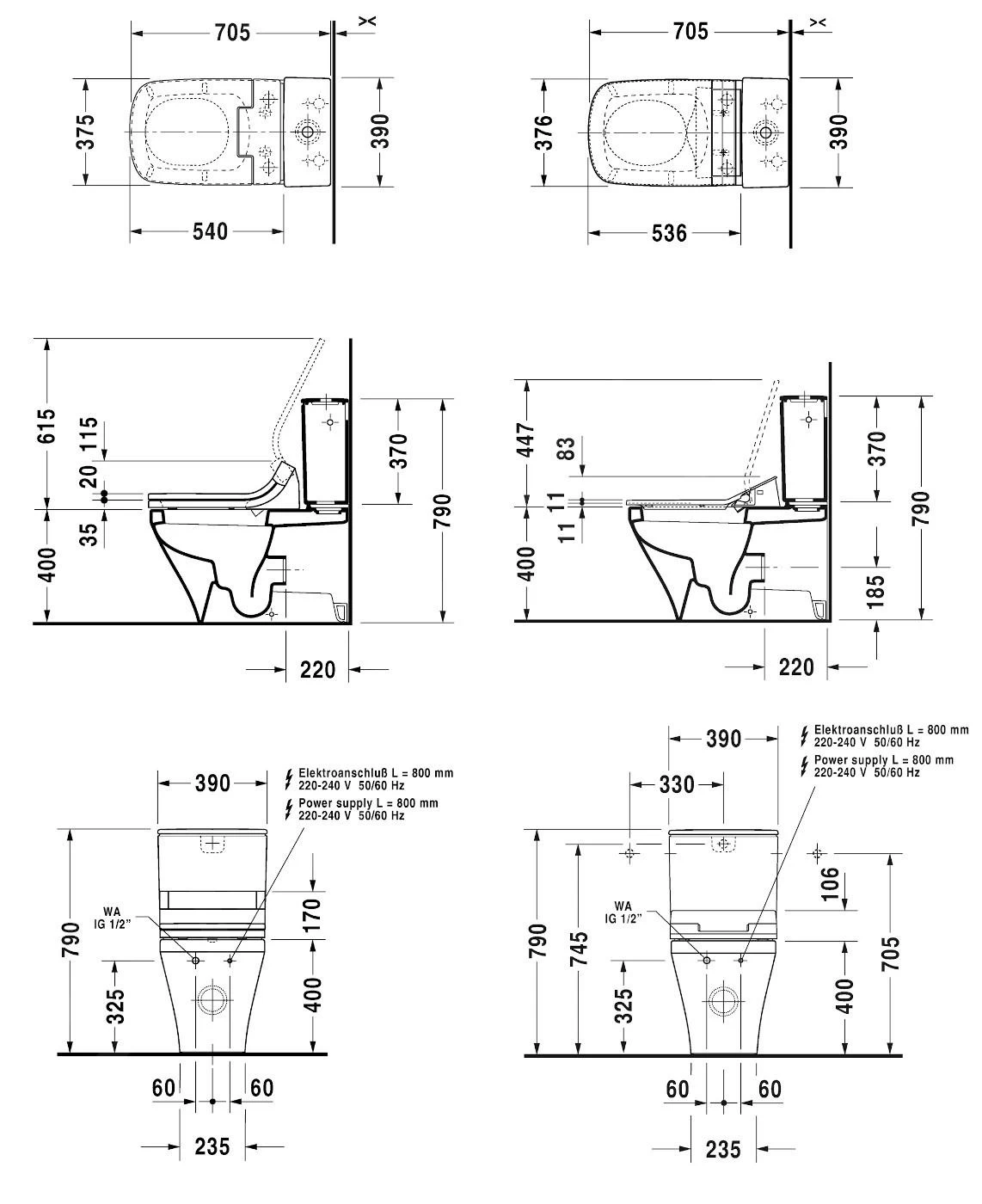 Duravit DuraStyle - Duoblokpot Voor SensoWash, Vario Afvoer, Met HygieneGlaze, Alpine Wit 2156592000 - Afbeelding 2