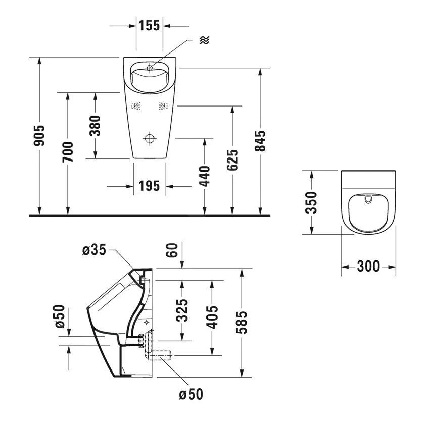 Duravit Soleil By Starck - Urinoir, Achterinlaat, Rimless, HygieneGlaze, Wit 2830302000 - Afbeelding 2