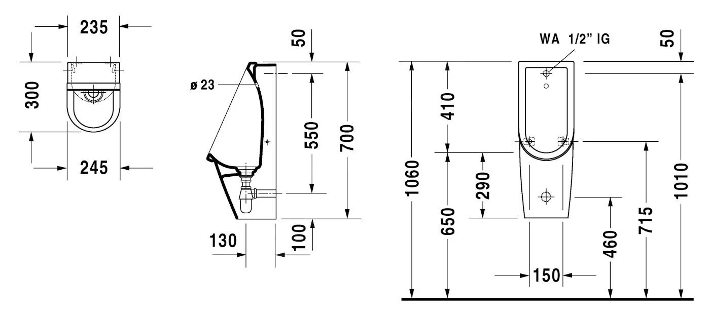 Duravit Starck 3 - Urinoir, Met Achterinlaat, Rimless, Met HygieneGlaze, Alpine Wit 0827252000 - Afbeelding 2