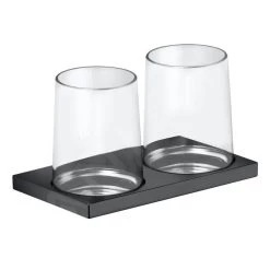Keuco Edition 11 - Tandenborstelbekers Met Houder, Glas/zwart Chroom Geborsteld 11151139000
