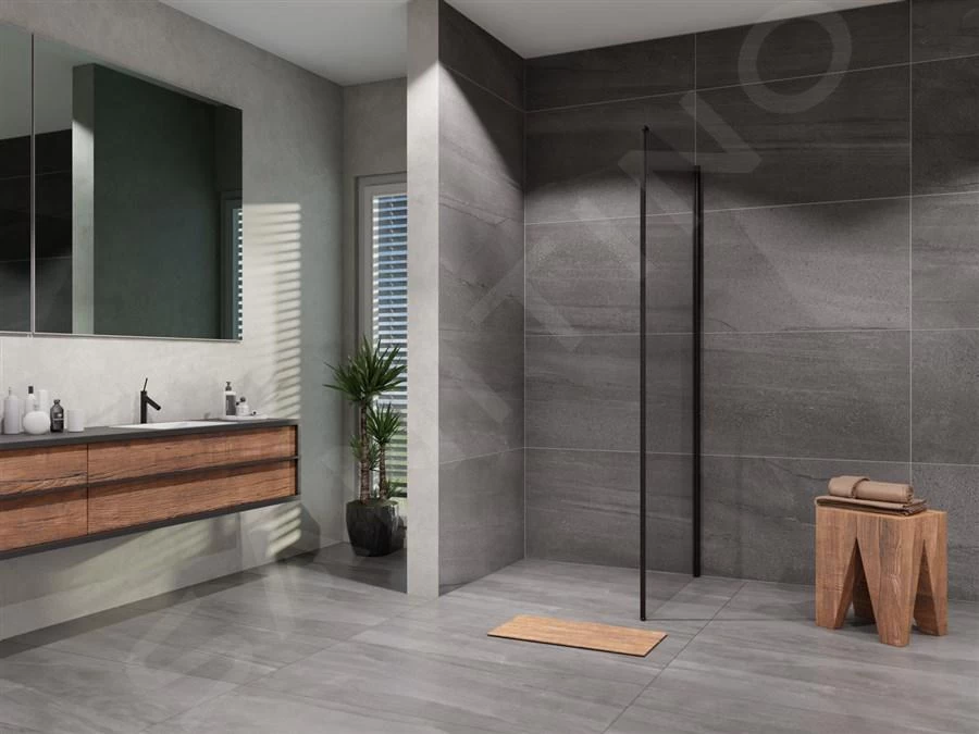 Lansanit LitLUX Slim Tadao - Vaste Douchewand Black Line 1000 Mm, Mat Zwart/helder Glas SPD100-B