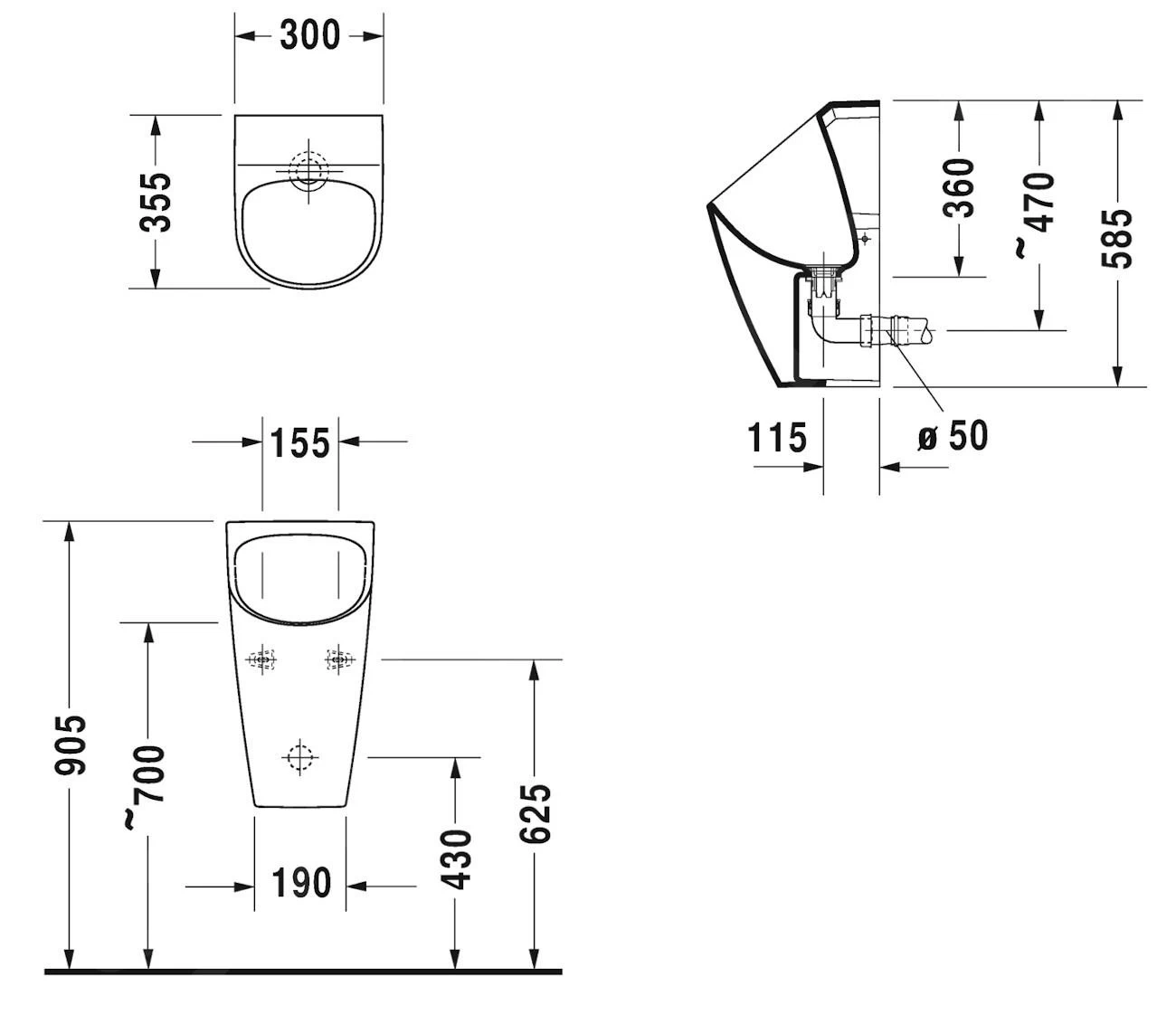 Duravit ME By Starck - Urinoir Waterloos, Alpine Wit 2814300000 - Afbeelding 2