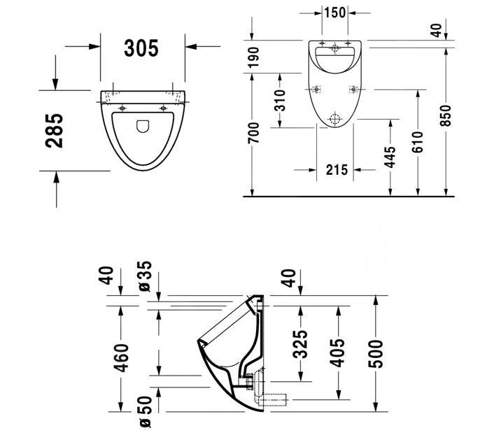 Duravit Urinals - Urinoir, Achterinlaat, Wit 0823360000 - Afbeelding 2