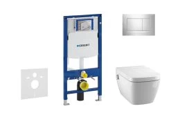 Geberit Duofix - Inbouwreservoir Voor Hangend Toilet Met SIGMA30 Bedieningsknop, Glanzend Chroom/chroom Mat + Tece One - Hangend Douche-wc En Wc-bril, Rimless, SoftClose 111.300.00.5 NT6