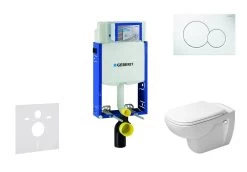Geberit Kombifix - Toiletset Met Sigma01 Bedieningsplaat, Alpine Wit + Duravit D-Code Hangend Toilet En Wc Bril, Rimless, SoftClose 110.302.00.5 NH1