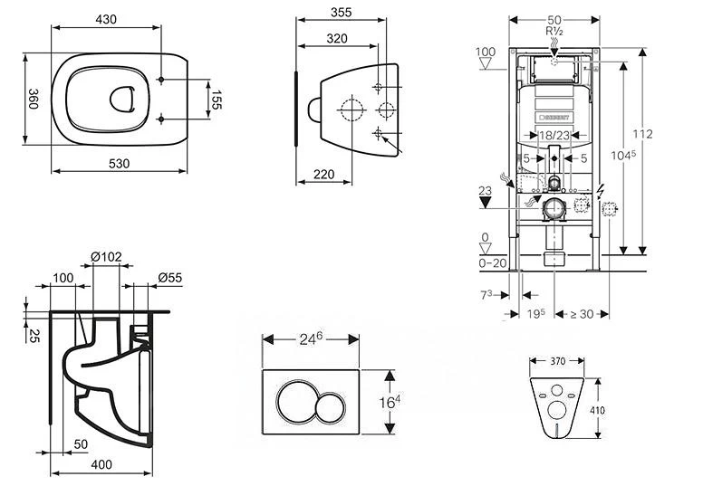 Geberit Duofix - Set Voorwandinstallatie, Toilet En Zitting Ideal Standard Tesi, Sigma30 Bedieningsplaat, Wit/chroom 111.300.00.5 NF5 - Afbeelding 2