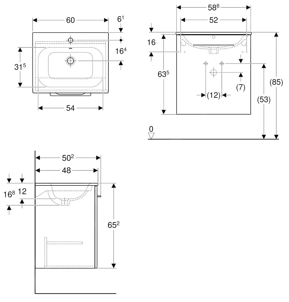 Geberit Selnova Square - Wastafelonderkast 635x588x480 Mm, Met Wastafel, 1 Deur, Glanzend Wit 501.252.00.1 - Afbeelding 2