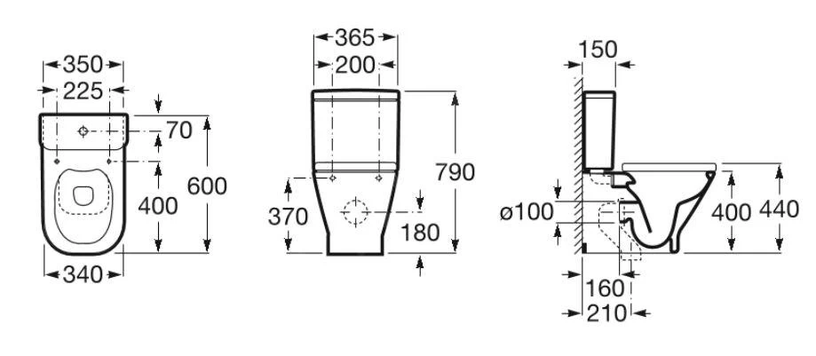 Roca The Gap - Duoblokpot, Vario Afvoer, Rimless, Wit A34273700H - Afbeelding 2