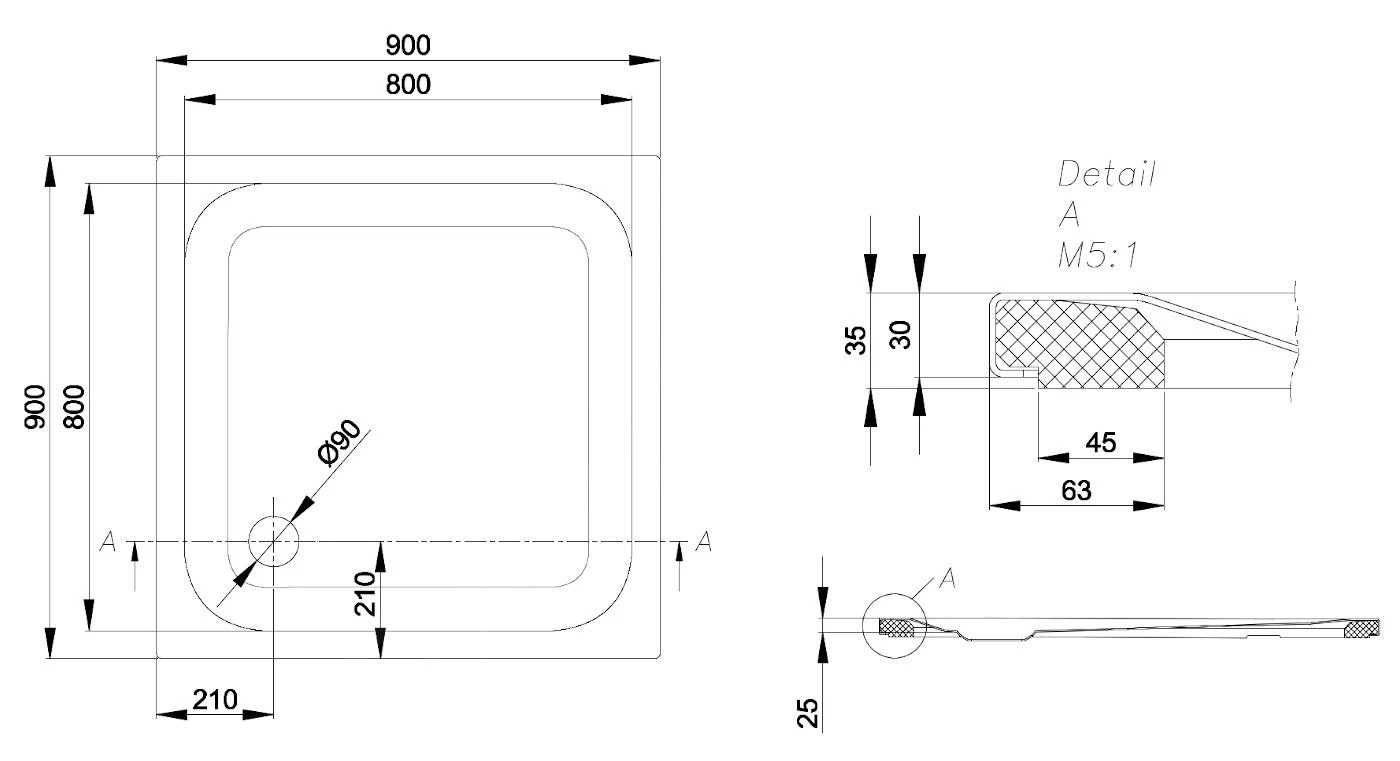 Bette Ultra - Douchebak 900x900 Mm, Met Ondersteuning, Anti-Slip Pro, Wit 5930-000AE,T1 - Afbeelding 2