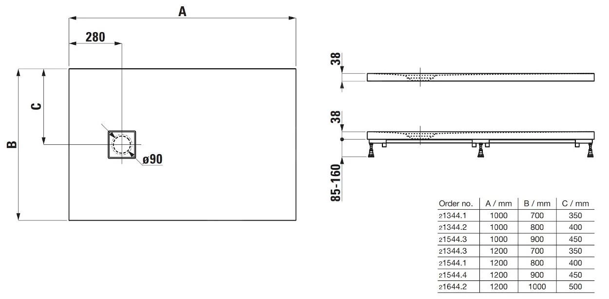 Laufen Solutions - Douchebak 1000x700 Mm, Wit H2134410000001 - Afbeelding 2