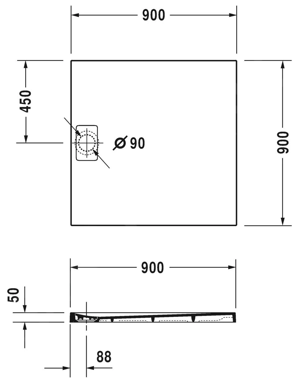 Duravit Stonetto - Douchebak 900x900 Mm, Antraciet Mat 720146680000000 - Afbeelding 2