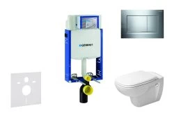 Geberit Kombifix - Toiletset Met Sigma30 Bedieningsplaat, Glazend Chroom/mat Chroom + Duravit D-Code Hangend Toilet En Wc Bril, Rimless, SoftClose 110.302.00.5 NH6