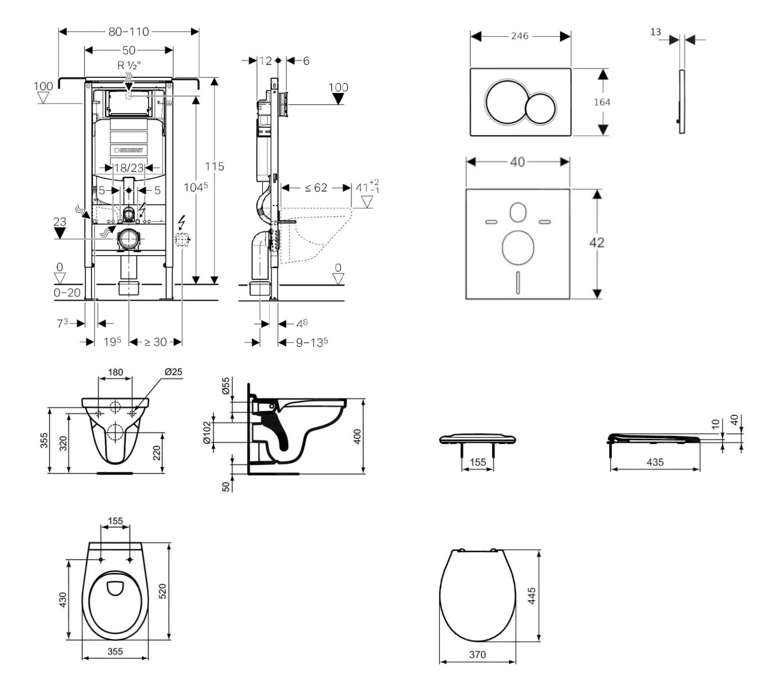 Geberit Duofix - Set Voorwandinstallatie, Closet Alpha Met WC-zitting, Bedieningspaneel Sigma01, Mat Chroom 111.355.00.5 NR3 - Afbeelding 2