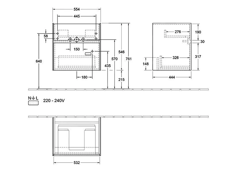 Villeroy & Boch Collaro - Wastafelonderkast, 554x546x444 Mm, 2 Laden, Glossy White C00800DH - Afbeelding 2