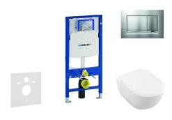 Geberit Duofix - Toiletset Met Sigma30 Bedieningsplaat, Mat Chroom/chroom + Villeroy Boch Hangend Toilet En Wc Bril, DirectFlush, SoftClose, CeramicPlus 111.300.00.5 NI7
