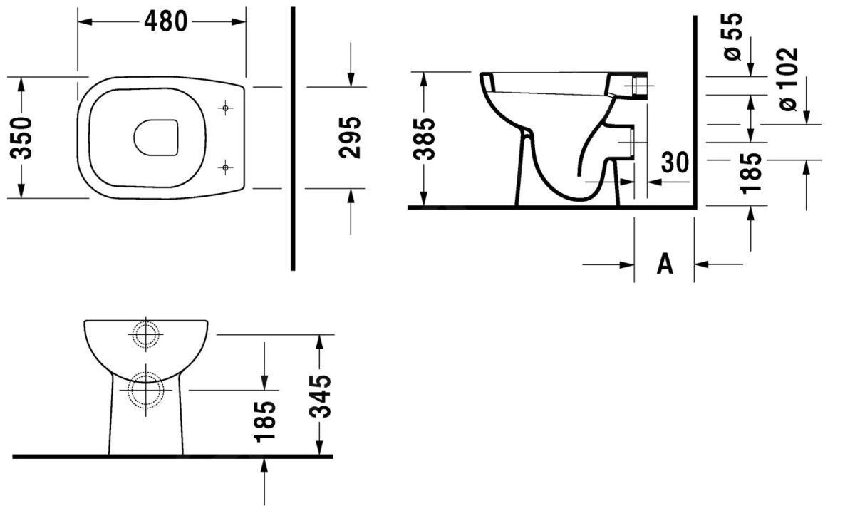 Duravit D-Code - Staande Closet, Afvoer Naar Achter, Met HygieneGlaze, Alpine Wit 21080920002 - Afbeelding 2