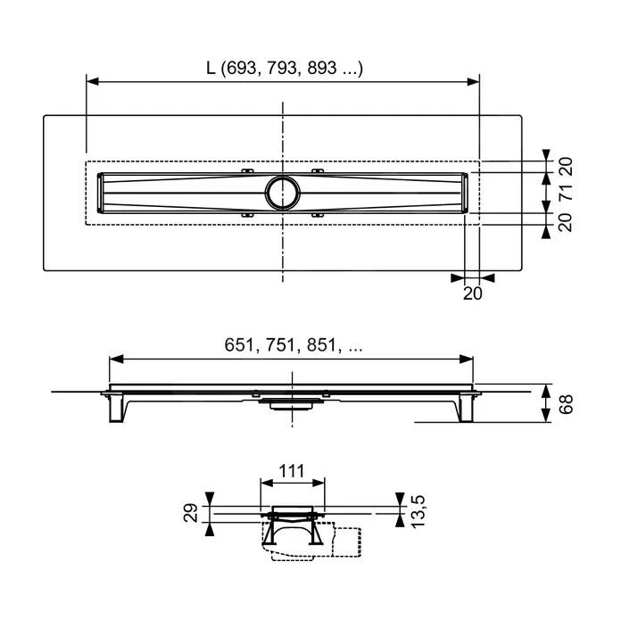 Tece TECEdrailine-Evo - Douchegoot Evo 800 Mm, Met Flens, Beschermingsdeksel, Rvs 600802 - Afbeelding 2