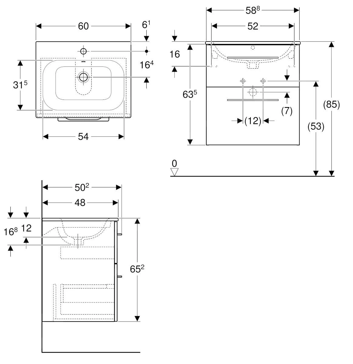 Geberit Selnova Square - Wastafelonderkast 635x588x480 Mm, Met Wastafel, 2 Laden, Hickorynoot 501.238.00.1 - Afbeelding 2