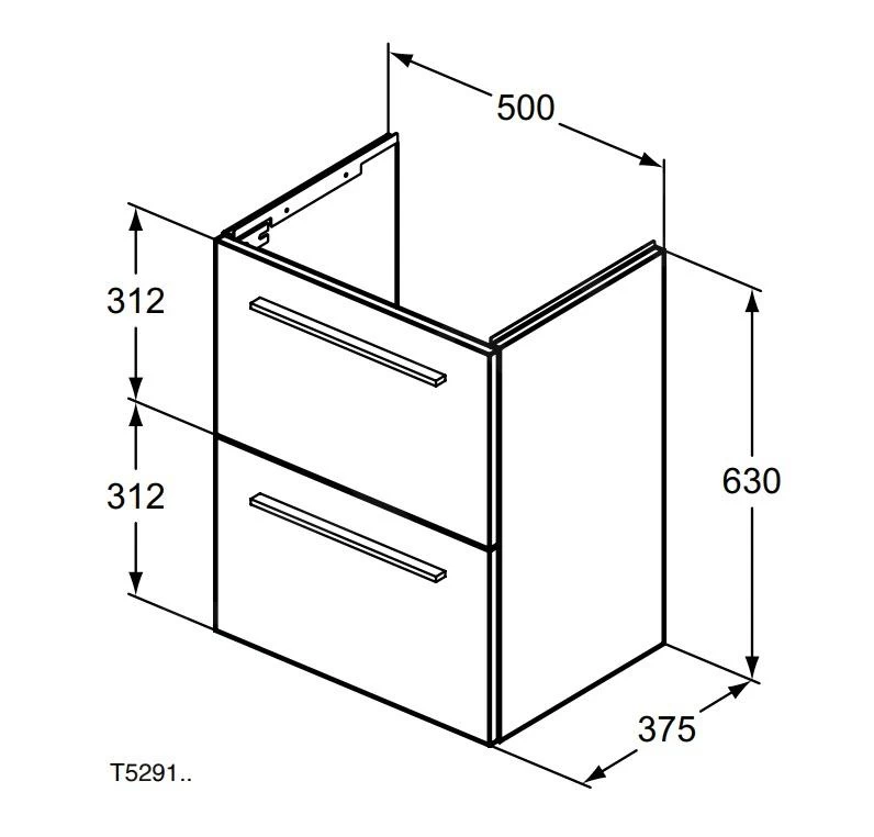 Ideal Standard I.Life S - Wastafelonderkast, 500x375x630 Mm, 2 Laden, Mat Wit T5291DU - Afbeelding 2