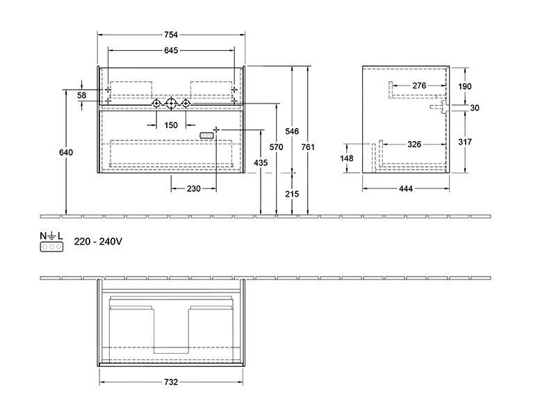 Villeroy & Boch Collaro - Wastafelonderkast, 754x546x444 Mm, 2 Laden, Glossy White C01000DH - Afbeelding 2