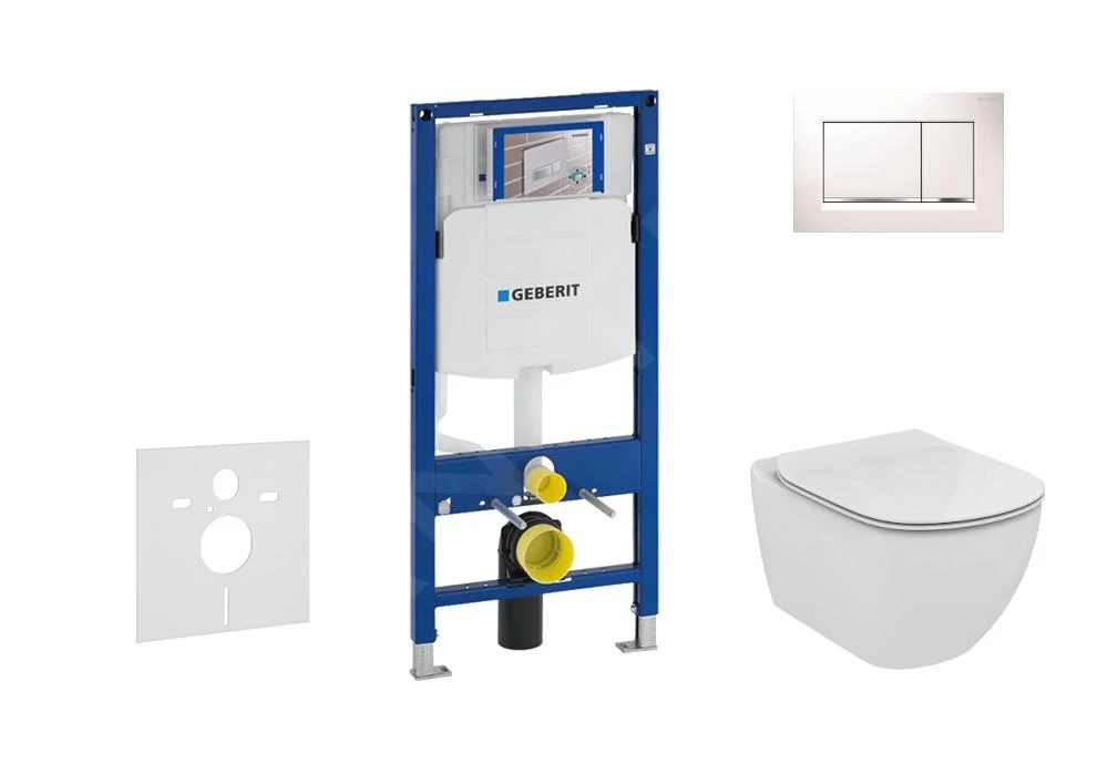 Geberit Duofix - Set Voorwandinstallatie, Toilet En Zitting Ideal Standard Tesi, Sigma30 Bedieningsplaat, Wit/chroom 111.300.00.5 NF5