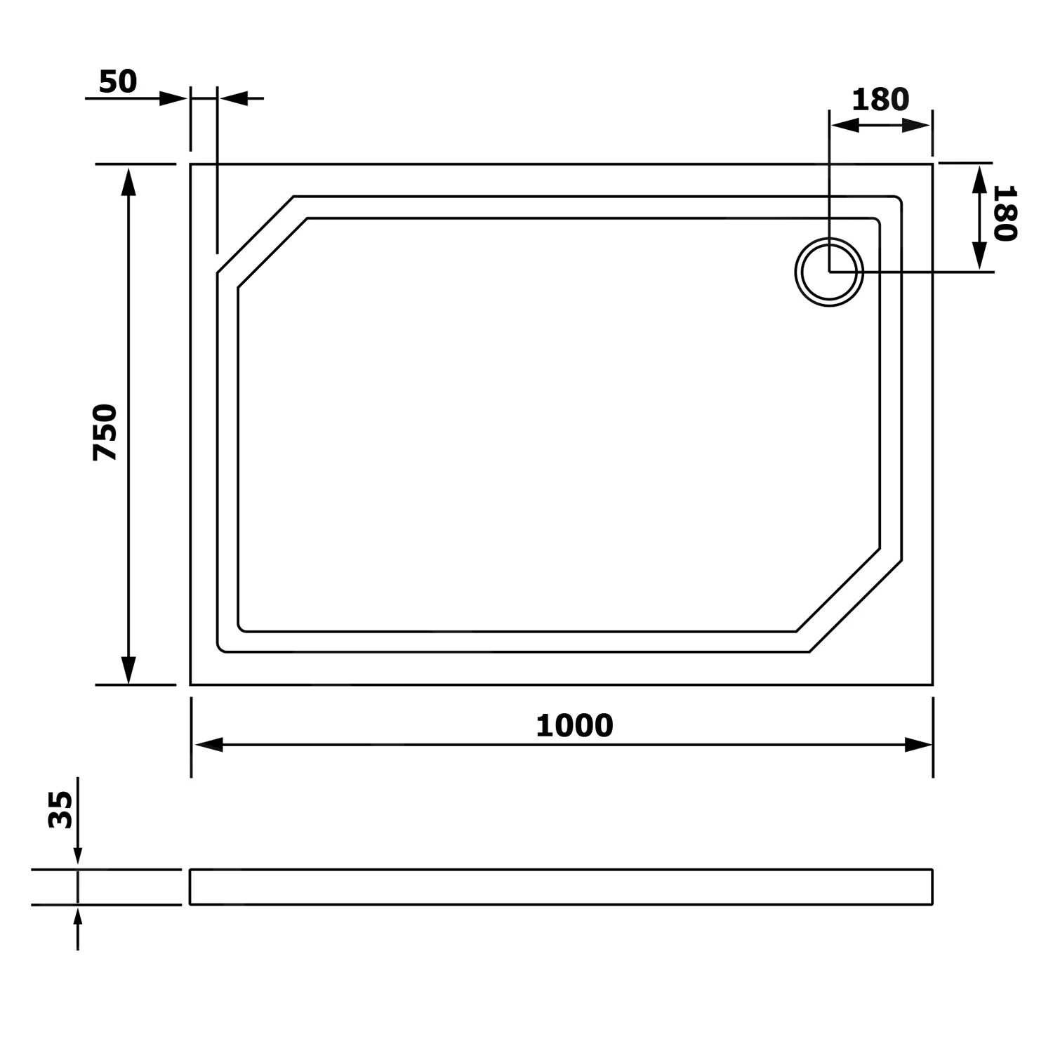 Gelco Douchebakken - SARA Douchebak Van Gegoten Marmer, 1000x750x35 Mm, Wit HS10075 - Afbeelding 2