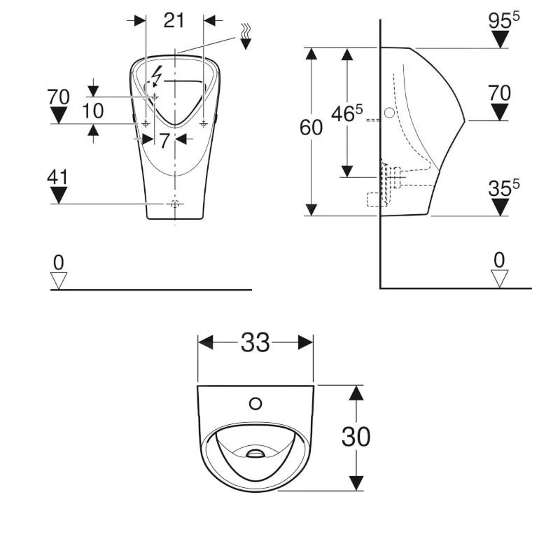 Geberit Selnova - Urinoir Trigonal, Bovenste Waterinlaat, Wit 501.676.00.1 - Afbeelding 2