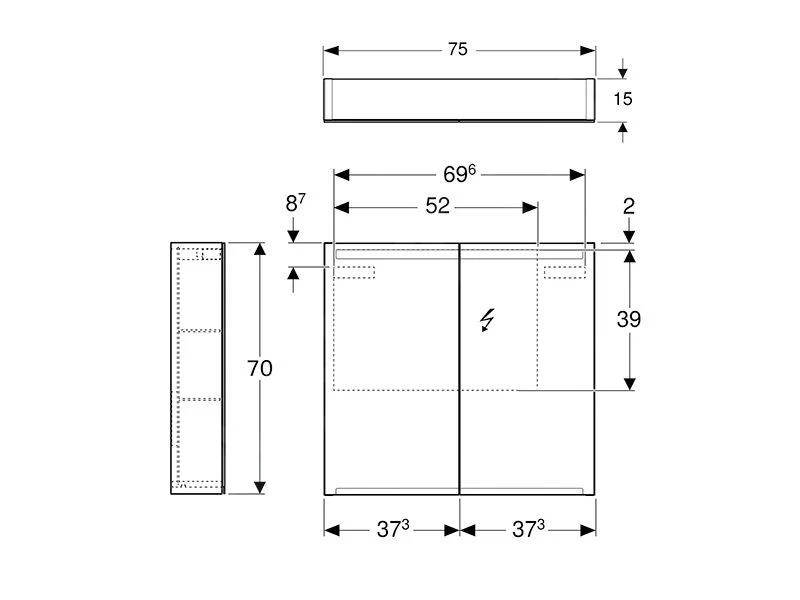 Geberit Option - Spiegelkast Met Verlichting, 750x700x150 Mm 500.205.00.1 - Afbeelding 2