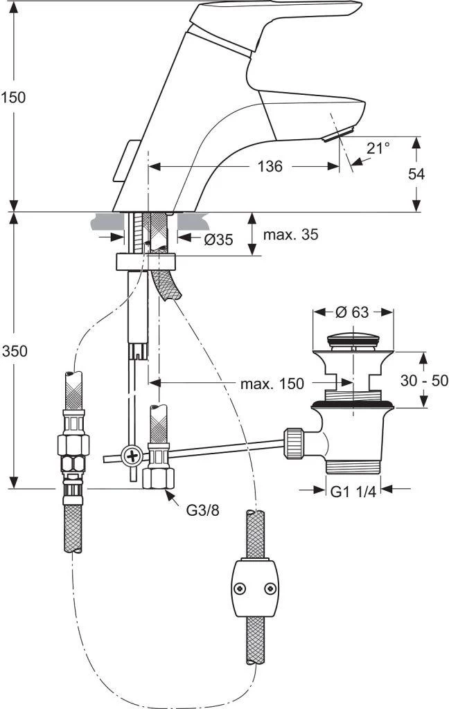 Ideal Standard CeraMix Blue - Wastafelkraan Lift Met Uittrekbaar Uiteinde En Waste, Chroom A5654AA - Afbeelding 2